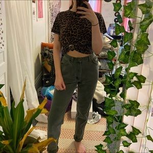 muted green wrangler mom jeans